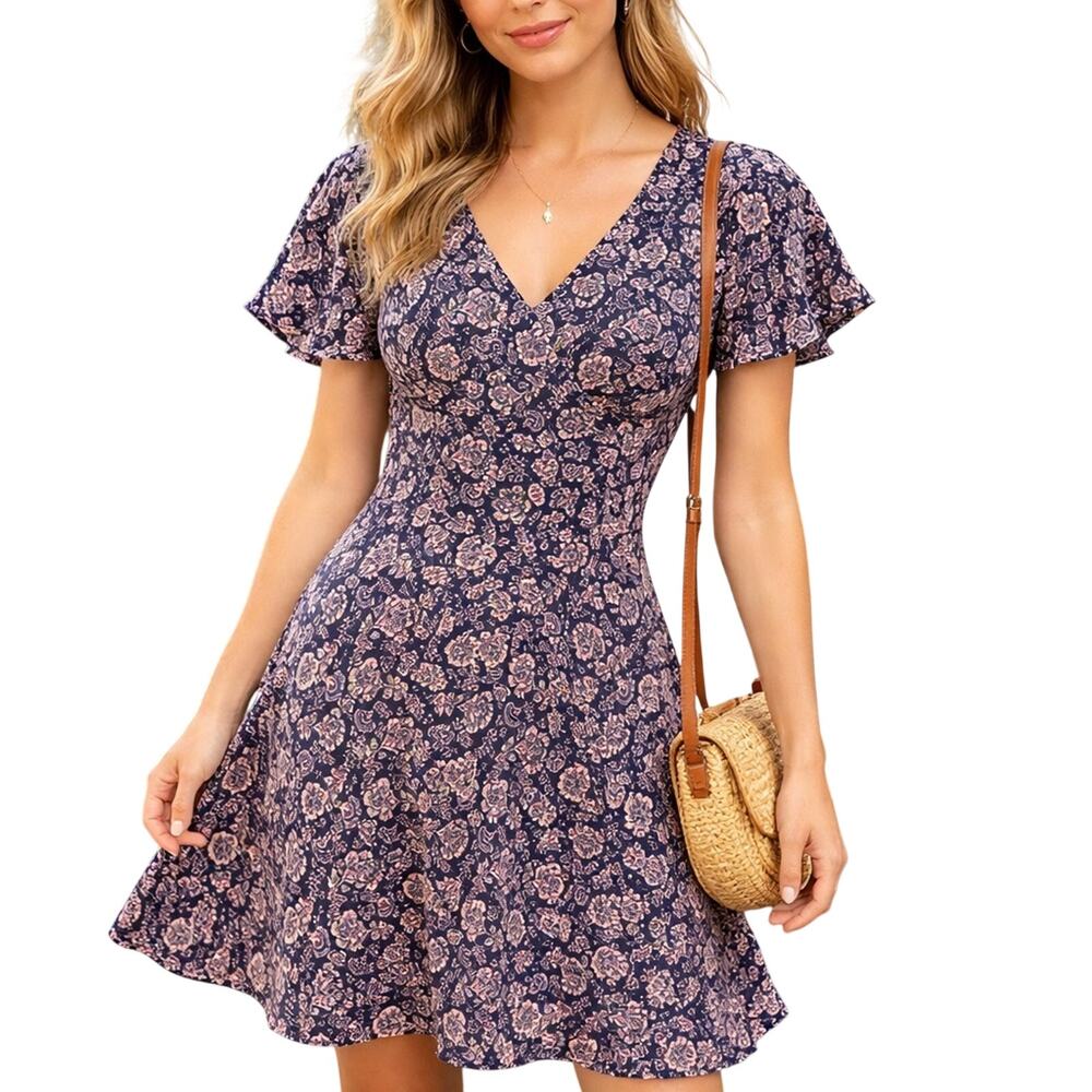 Nautica Floral Fit & Flare Dress Medium Cottagecore Brunch Summer Dress